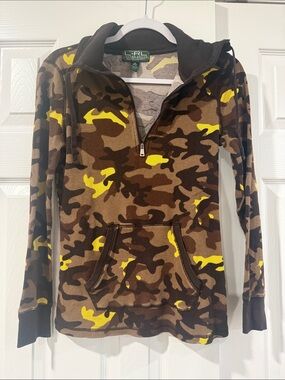 Lauren Ralph Lauren Brown & Yellow Camo Half-Zip Hoodie Pullover